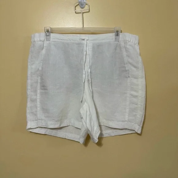 J. Jill Love Linen Elastic Waist Drawstring Shorts Women XL Petite White - Picture 2 of 6